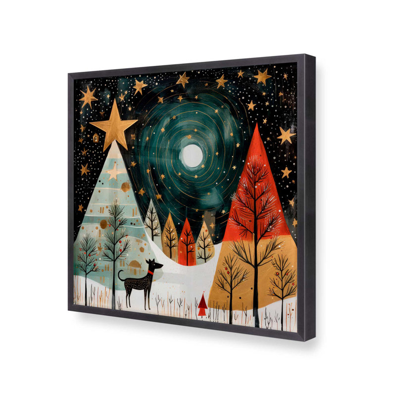 Étoiles de Noël étoilées, reproduction II, Cadre simple en zinc patiné, bois massif, H 13,75 po x l 13,75 po