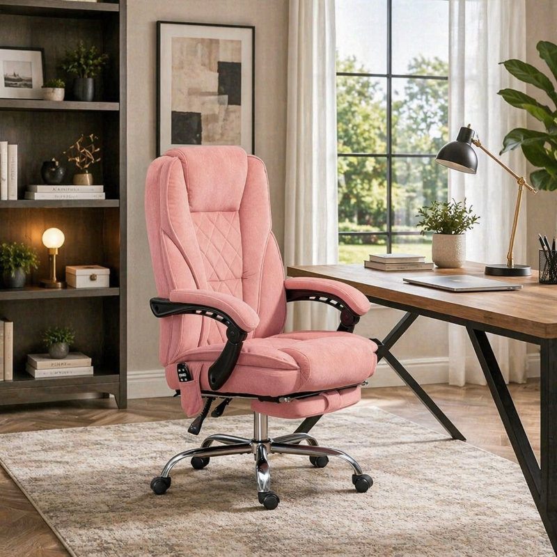 Ergonomic Massage Office Chair with Retractable Footrest, 6-Point Vibration Massage & 3-Level Lumbar Heating, 135° Reclining Swivel Computer Desk Chair Supports 265 Lbs