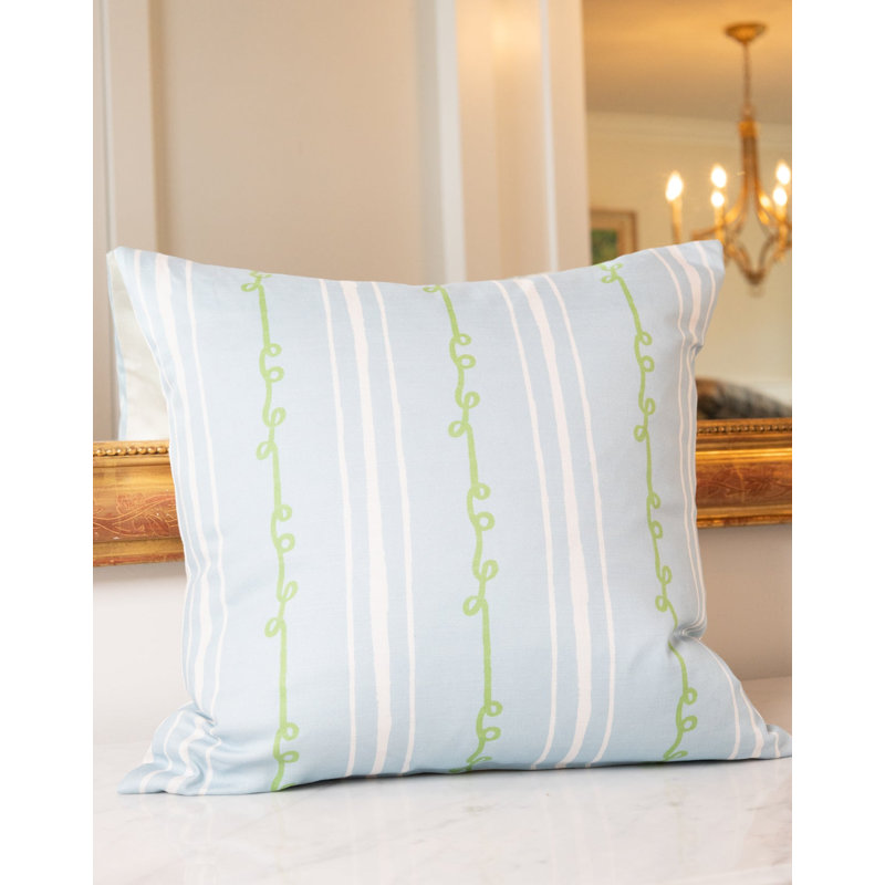 Sister Stripe Square Pillow Cover & Insert, Blue/Green/White Striped, 22"H x 22"W