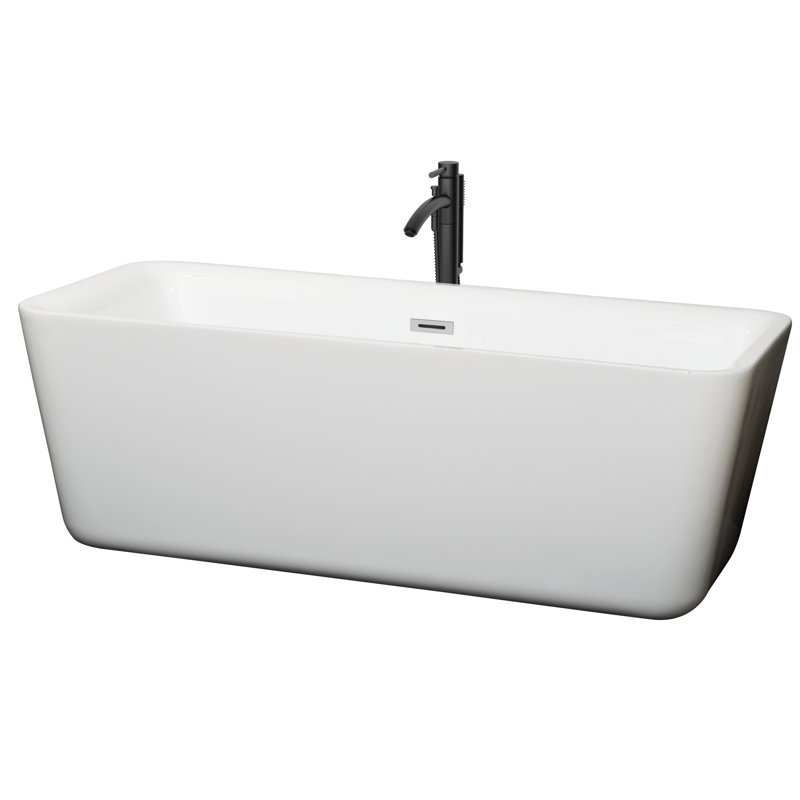 Baignoire de trempage autoportante en acrylique avec robinet 69 po. X 30 po. Emily, Blanc / chrome poli / noir mat