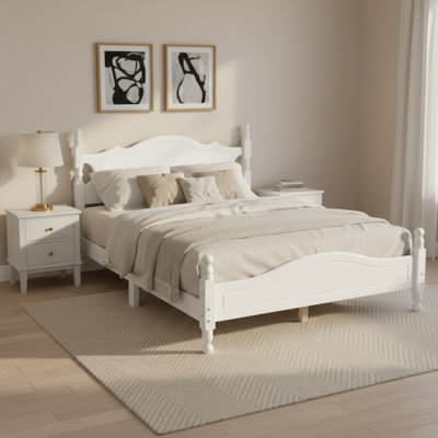 Retro Wood Platform Bed Frame, Full/Queen/King Size, No Box Spring Needed