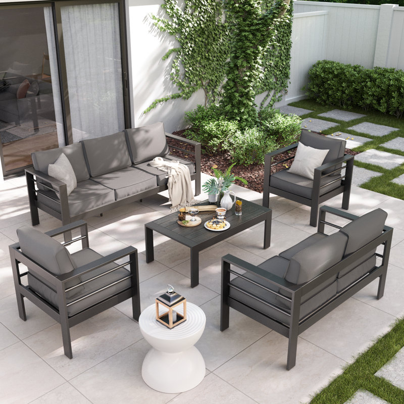 Arreana 7 - Person Patio Conversation Set with Cushions, Dark Gray/Dark Gray