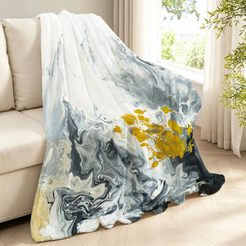 Jeté en molleton doré ultra doux, noir et blanc avec imprimé recto, Throw 40" x 50"