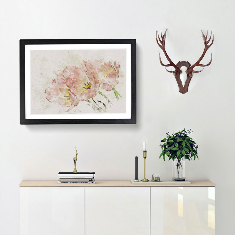 Pink Tulip Art - Framed Print, 62cm H x 87cm W x 2cm D, Black Framed