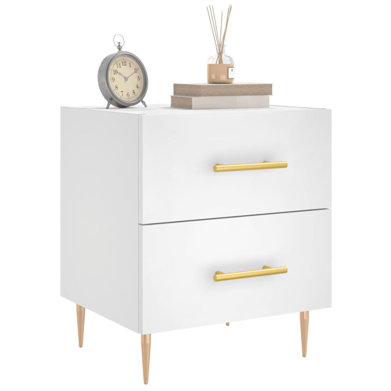 40cm W Iron Bedside Table, White, Individual