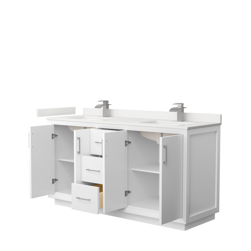 Strada 66'' W Double Vanity, Matte Black, White, Giotto Quartz