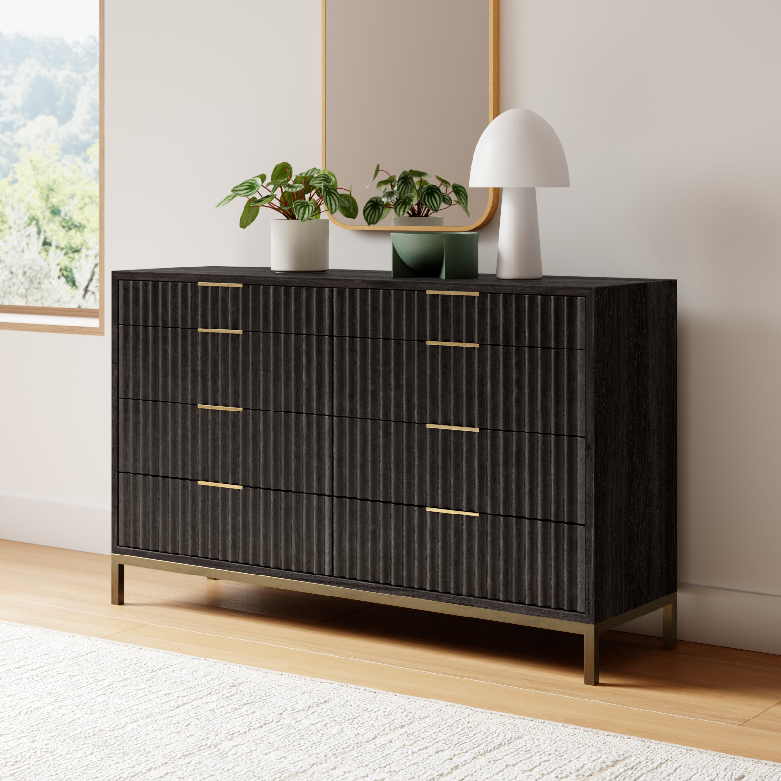 Elyza 8 Drawer 62" W Double Dresser, Black