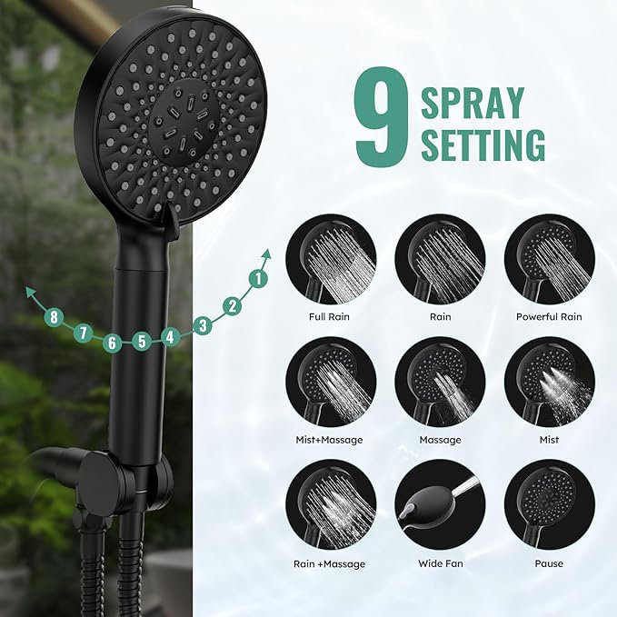 Head with Handheld, High Pressure 9 Spray Mode Showerhead with Filters,detachable shower head,Water Softener Filters Beads for Hard Water -Remove Chlorine
