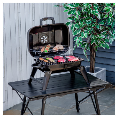 Barbecue au charbon portatif de 14 pouces Outsunny, barbecue de table avec support chauffant, fer noir
