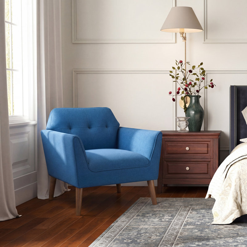 Hotaling 32.2" Wide Contemporary Upholstered Accent Chair With Solid Wood Legs, Blue