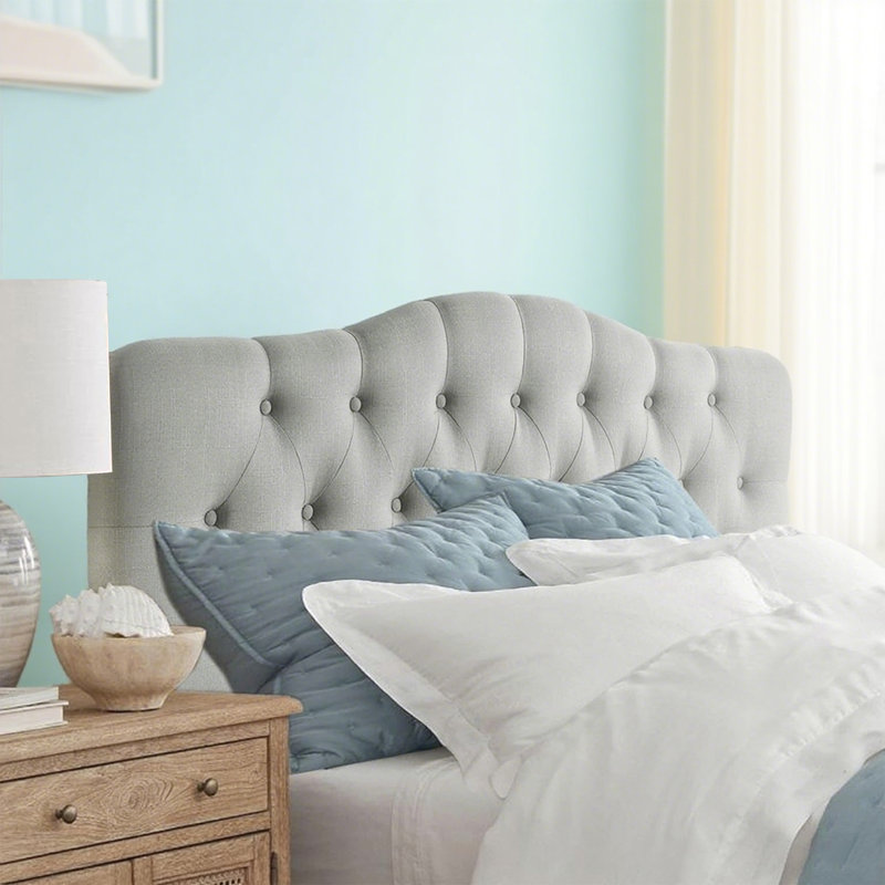 Linen Upholstered Headboard-Modern-Adjustable Height-Button Tufting, Gray, Full