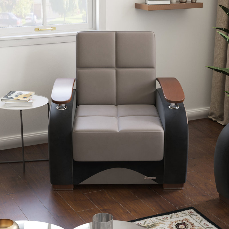 Fauteuil gris avec rangement intégré - Mobilier fonctionnel et tendance