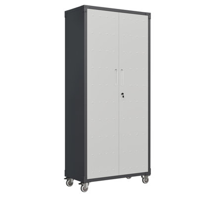 Heavy-Duty 71" Metal Garage Storage Cabinet with Wheels, Lockable Adjustable Shelves & Pegboard Panels