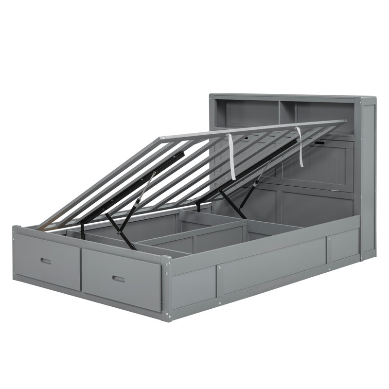 Lit plateforme avec rangement Kleine, Double, Gris