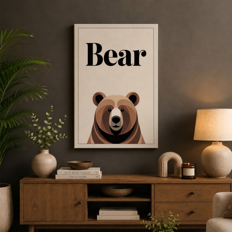 Bear Minimalist - Wrapped Canvas, 30x20 - 76.2 x 50.8 cm, Ochre Border