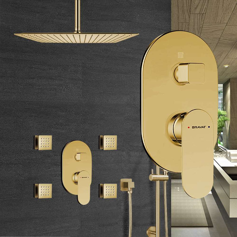 Ensemble de douche encastrée à trois voies avec mélangeur thermostatique Bravat