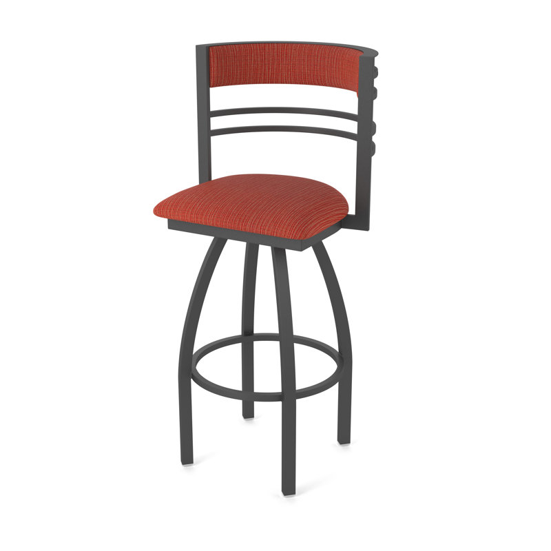 Hunter Swivel Stool, Étain, Tabouret de bar (siège d'une hauteur de 36 po), Tissu graphique coquelicot
