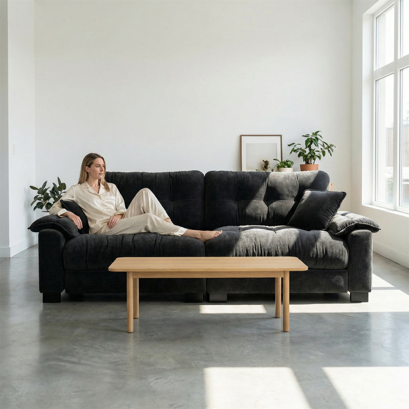 Canapé capitonné en chenille de 94 pouces à trois places, doté d'un système de support à ressorts durable et de coussins épais en mousse haute densité