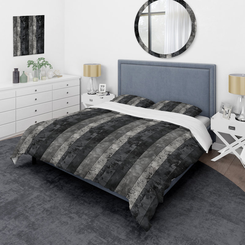 Rayures gris foncé - ensemble de housse de couette transitionnel, Housse de couette pour grand lit et 2 taies décor