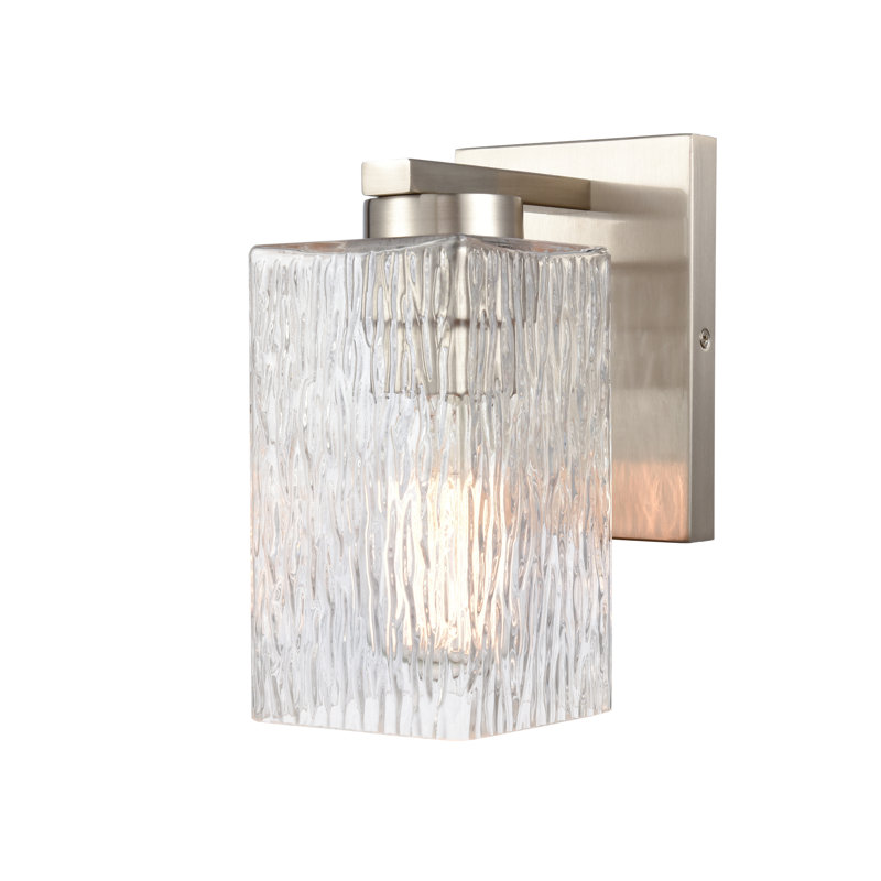 Juneau - 1 lumière - 5 pouces - Nickel satiné - Abat-jour ondulé transparent - Éclairage pour meuble-lavabo, Clear