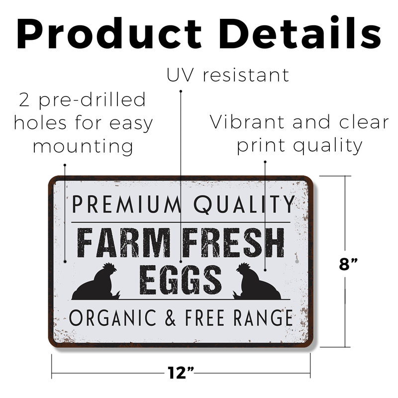 Enseigne en plastique 8 po x 12 po Farm Fresh Eggs