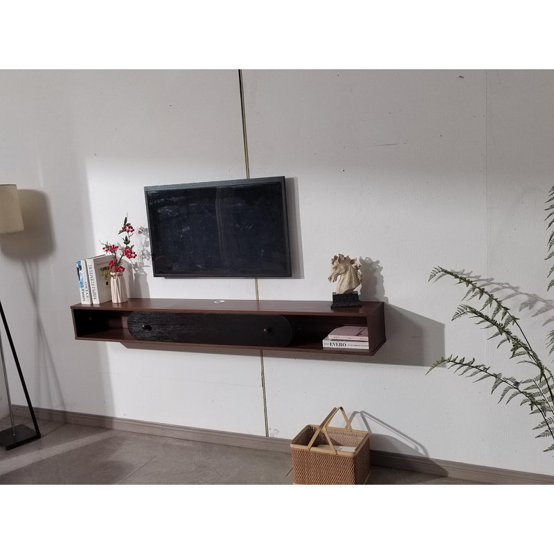55-inch Wood Grain Floating Tv Stand Wall-mounted Entertainment Center With 2 Open Cabinets And 1 Door, 7.9"H x 55"L x 9.4"W