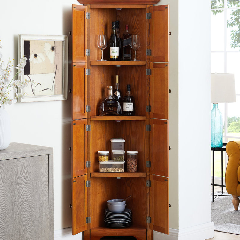 Armoire garde-manger à 4 coins - Maximisez l'espace de rangement Fabrication de finition antique en chêne pour l'unité de cuisine de 72 po avec poignées en métal American Home