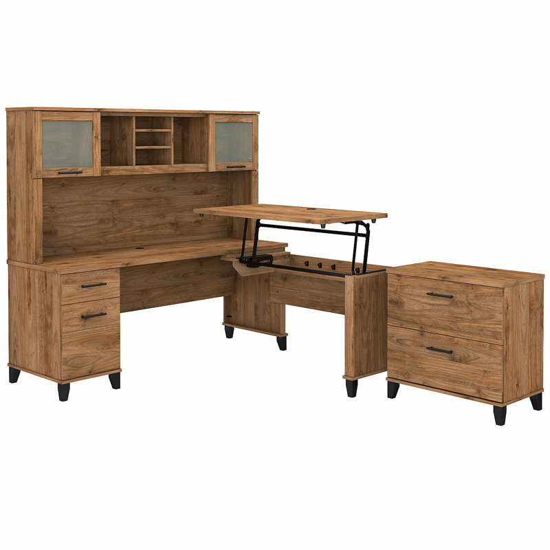 Magomed Piece Standing Desk Office Set, Fresh Walnut