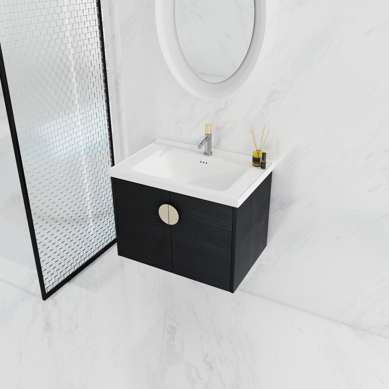 Lavabo de salle de bain 28 po - Meuble de salle de bain mural 28 po, Noir