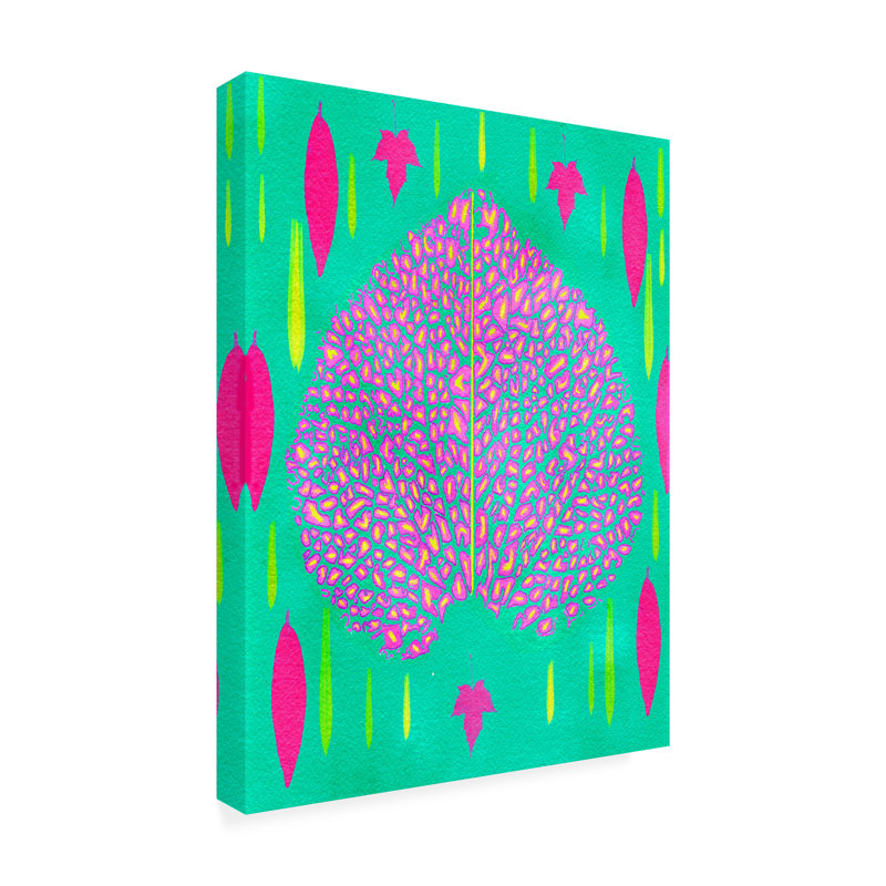 Feuilles bolognaises en rose sur toile, H 32 po x l 24 po x P 2 po