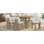 Ensemble de salle à manger rétro 7 pièces, table en bois de 60 po avec 6 chaises rembourrées, base en tréteaux, bois naturel-773678155