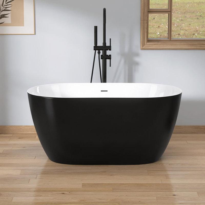 Acrylic Freestanding Bathtub 51'' x 28'' Stand Alone  Deep Soaking Tub with Pop-up Center Drain, Black