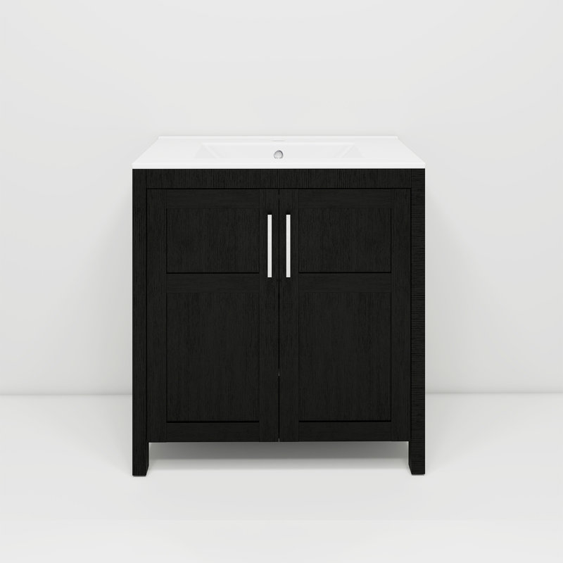 Meuble-lavabo simple moderne autoportant de 30 pouces avec lavabo (robinet inclus), Noir