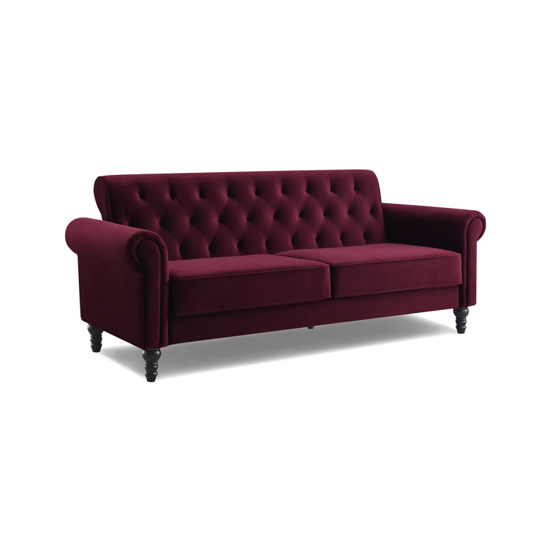 Mifflinville 3-Seater Velvety Sofa, 3, Burgundy