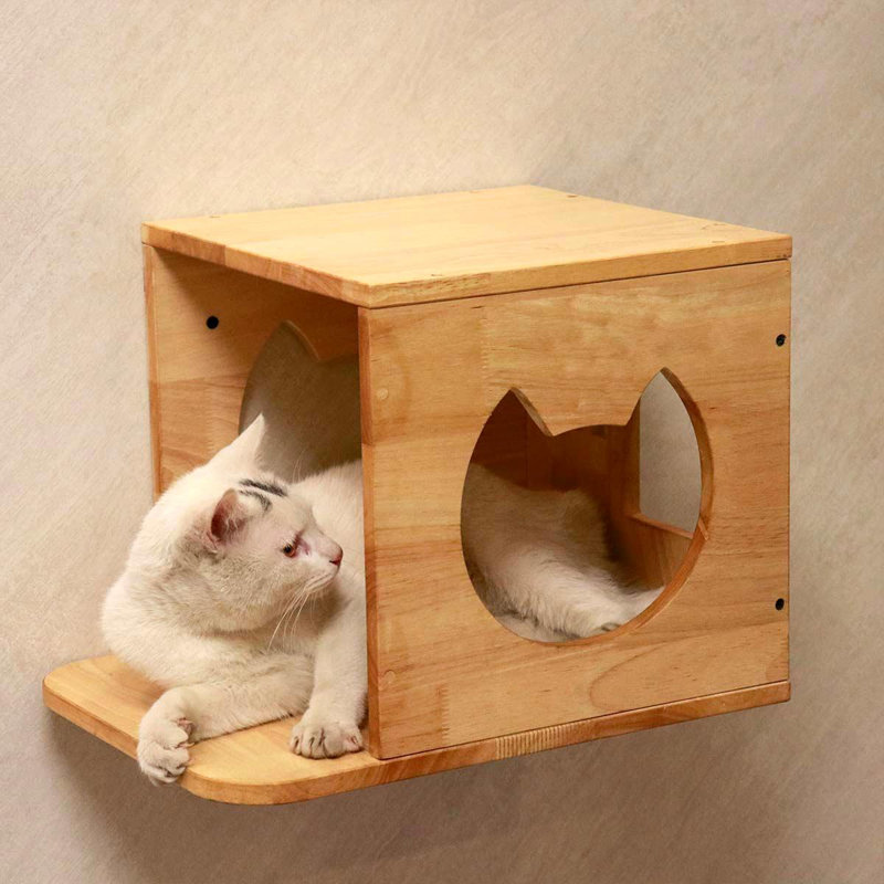  Maison de chat murale, meubles muraux pour chat, lit mural pour chat | Bois d'hévéa