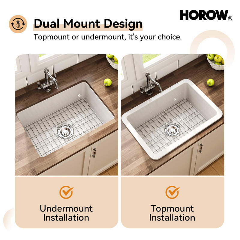 White Fireclay 27 in. Single Bowl Farmhouse Drop-in Sink
