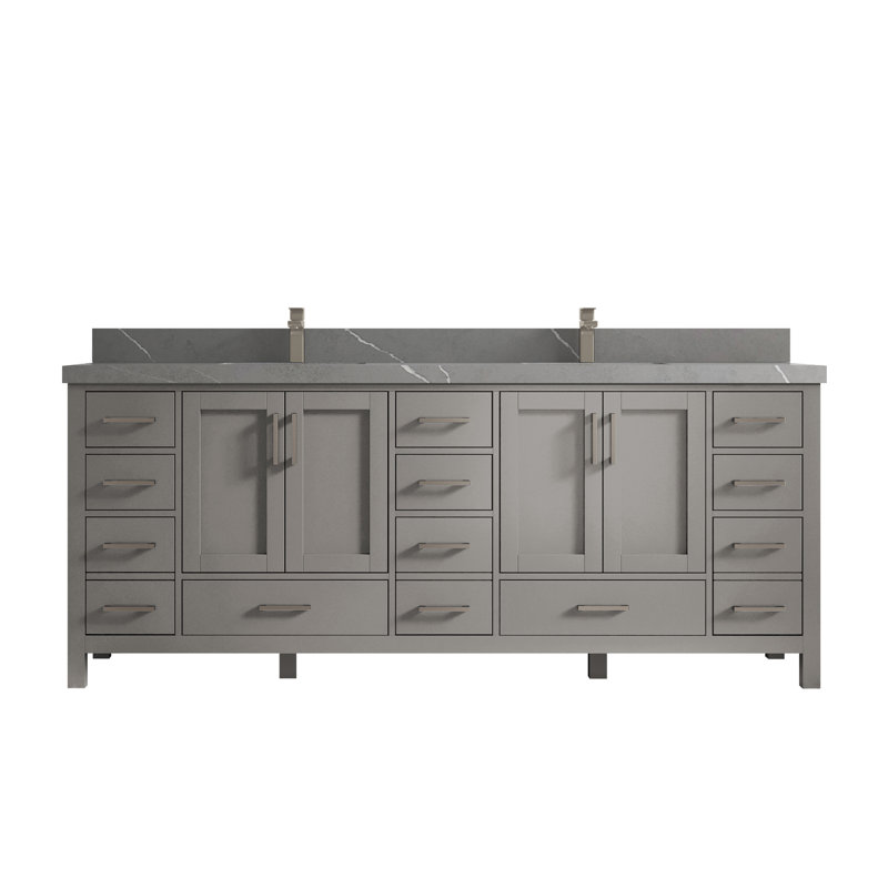 Malibu 84'' Elephant Skin Gray Double Sink Bathroom Vanity with Quartz Top