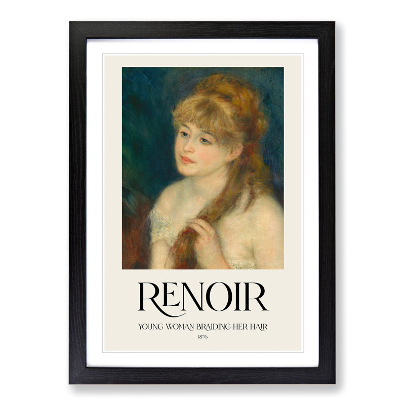 Woman Braiding Her Hair Print by Pierre-Auguste Renoir - Picture Frame Painting, Black, 48cm H x 36cm W x 2cm D