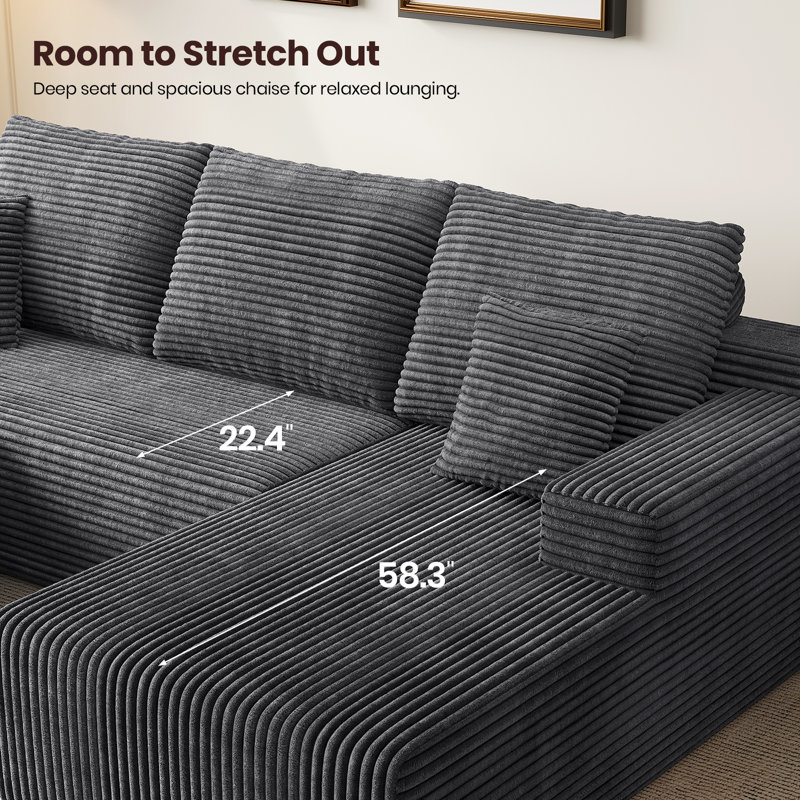Boneless 108" Modular Sectional Couch with Ottoman, Boneless U-Shaped Sofa for Living Room, Apartment, No Assembly Required