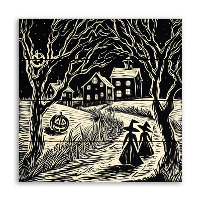 Woodcut Halloween Scene Pallet Wood