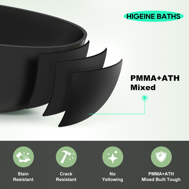 67'' x 34'' Freestanding Soaking Solid Surface Bathtub, Matte Black