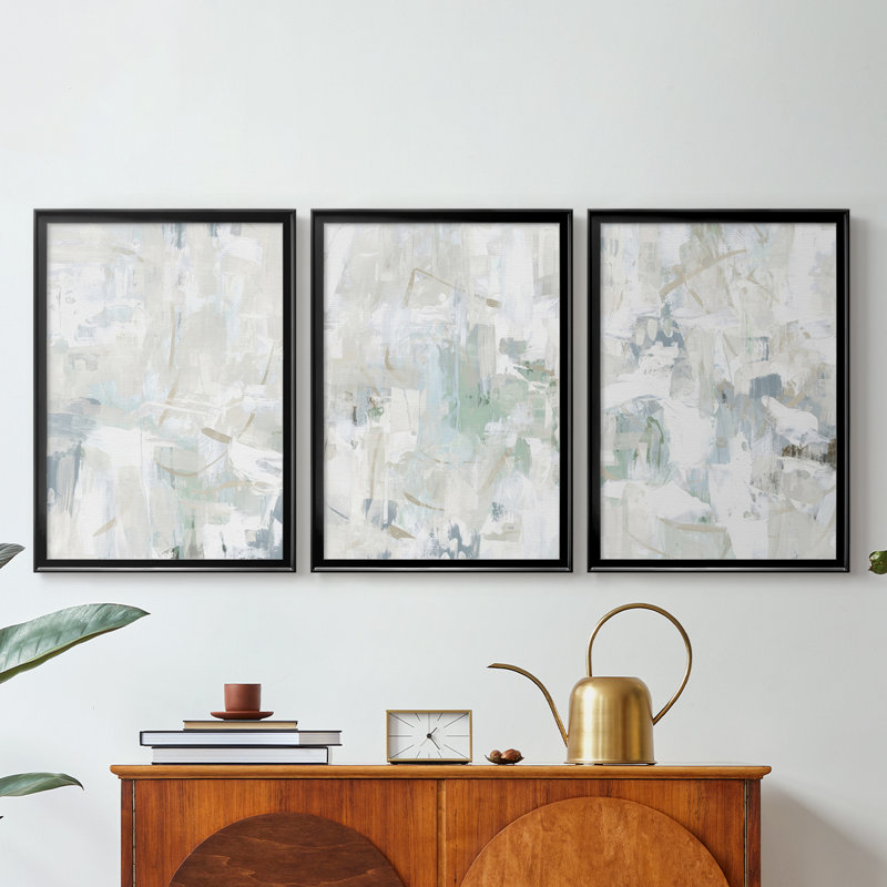 Impasto Poem I - Toile tendue avec châssis sur mesure - 3 pièces, Noir, H 30 po x l 63 po