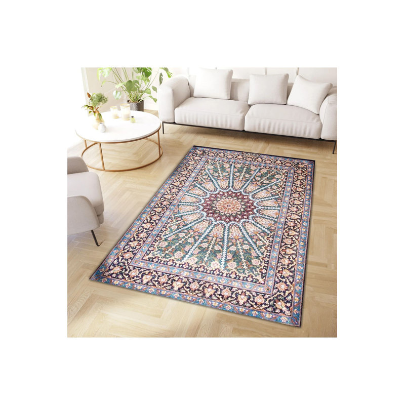 Tapis décoratif lavable à la machine moderne multicolore, Rectangle 3 pi 3 po x 4 pi 11 po