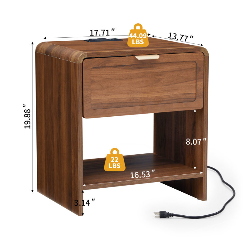 End Table Set With Charging Station, Walnut