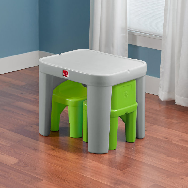 Gray and Green Plastic Toddler Table and Chair Set