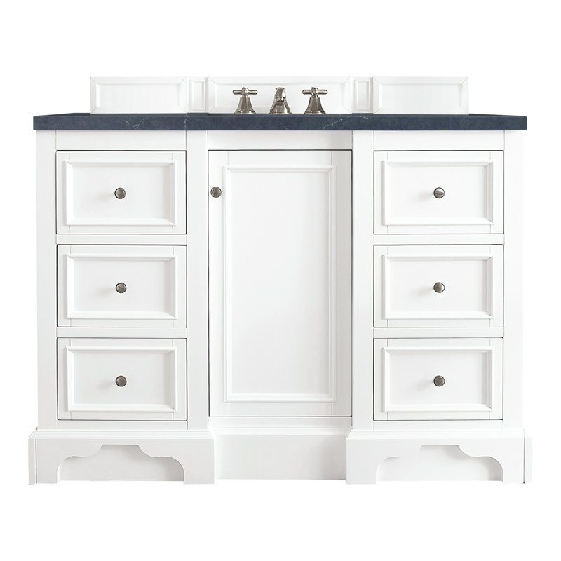 De Soto 48'' W Single Vanity, Bright White, Carrara White Marble, 8" Widespread