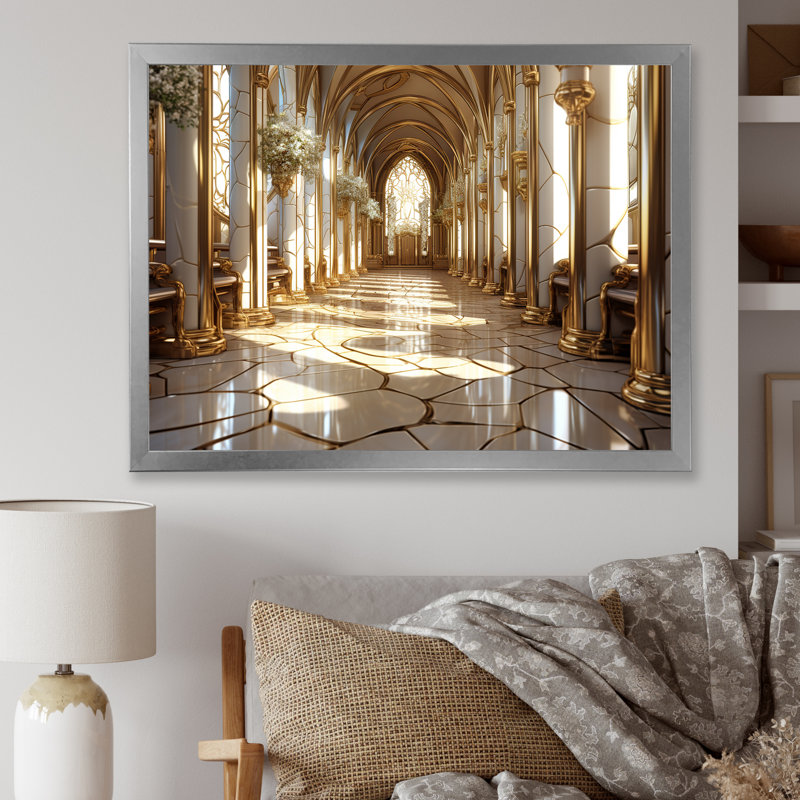 Église baroque basilique - Église, art mural, Cadre de coin argenté fermé, H 34 po x l 44 po x P 1,5 po