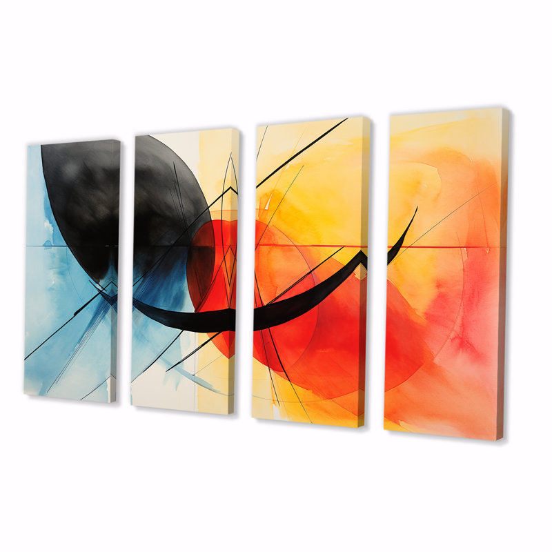 Motif géométrique de couleurs douces IV - ensemble abstrait d'art géométrique mural 4 pièces, H 28 po x l 48 po
