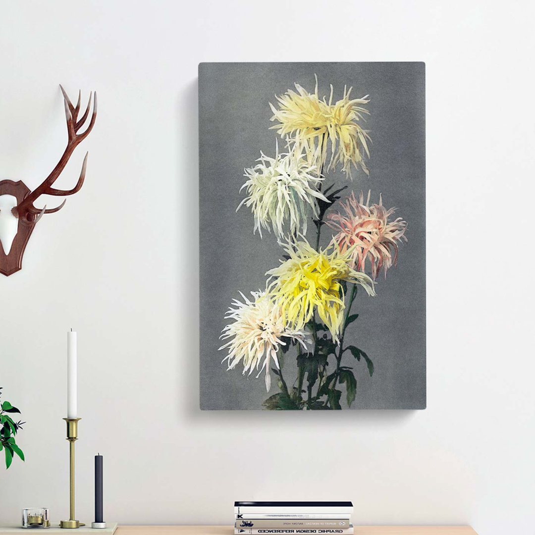 Pink & Yellow Chrysanthemums by Ogawa Kazumasa - Wrapped Canvas