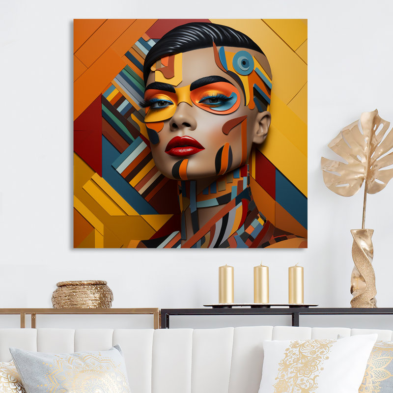 Creative Art Woman Fasion Portrait II - art mural mode en métal, H 16 po x l 16 po